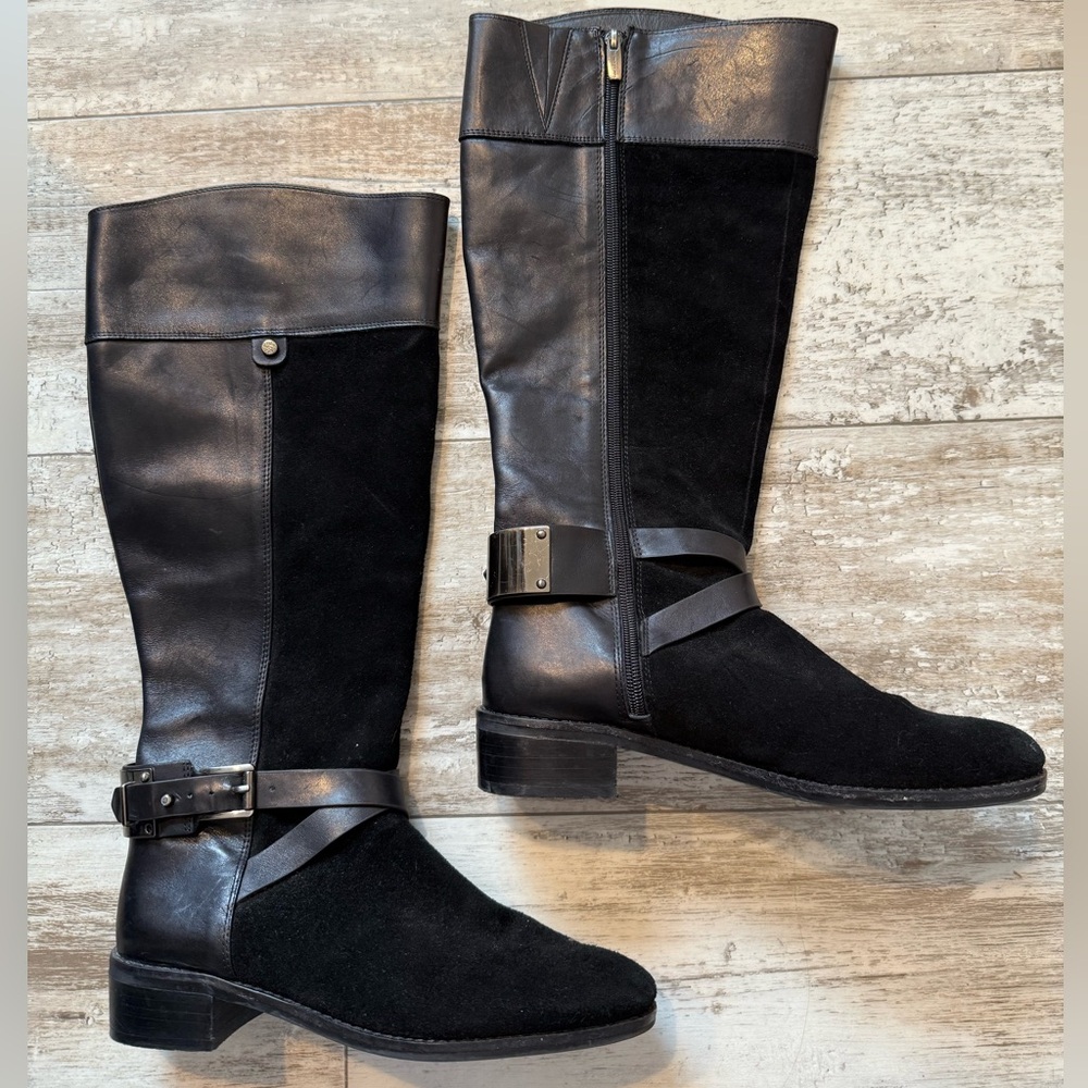 VINCE CAMUTO Women's Vc- Jaran CrissCross Buckle Black Riding Boots US8M/38 FAIR